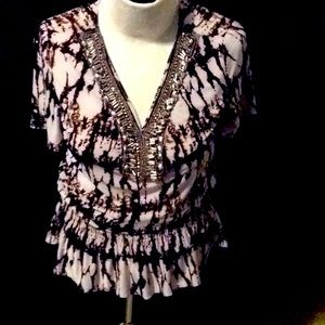 Women’s short sleeve beaded blouse